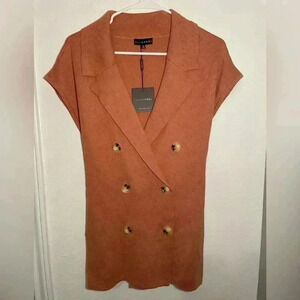 JLUXLABEL Brownish Orange Button Up Wrapped Short Sleeve Top Womens Size Small